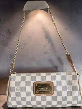 Louis Vuitton Eva Clutch Damier Azur Crossbody Shoulder Bag w/ Strap Dust Bag